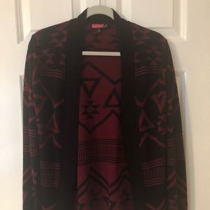 Black and maroon tribal print cardigan